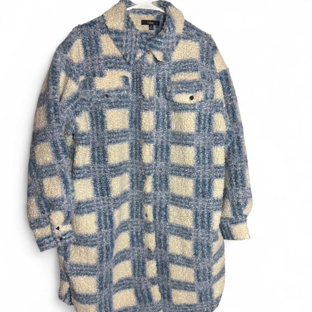 Blue & White Plaid Oversized‎ Coat